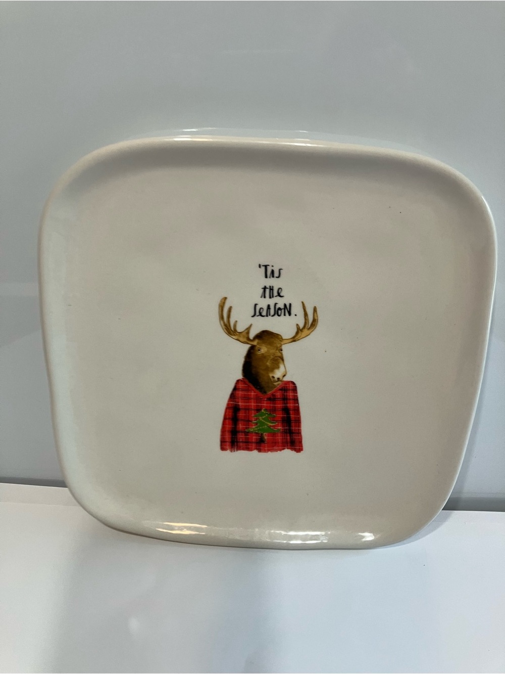 Rae Dunn “’Tis The Season” Moose Square Plate – Holiday Decor